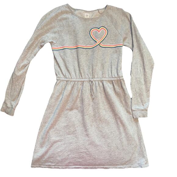 GAP KIDS Little Girls Long Sleeve Dress XXL Heathered Gray with Rainbow Heart - Picture 4 of 8